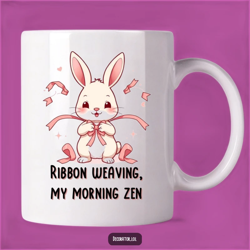 Funny Rabbit Ribbon Arranging Mug: Whimsical Gift for Crafty Friends!