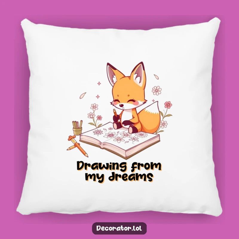 Funny Fox Floral Sketch Pillow: Cozy Art Gift!