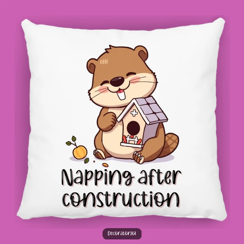 Funny Beaver Birdhouse Pillow: Cozy Gift for Makers!