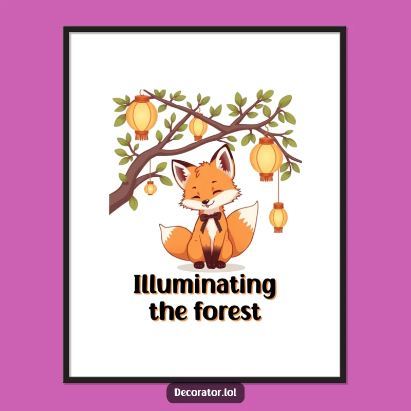 Funny Fox Lantern Digital Art: Forest Magic, Instant Humorous Decor Gift