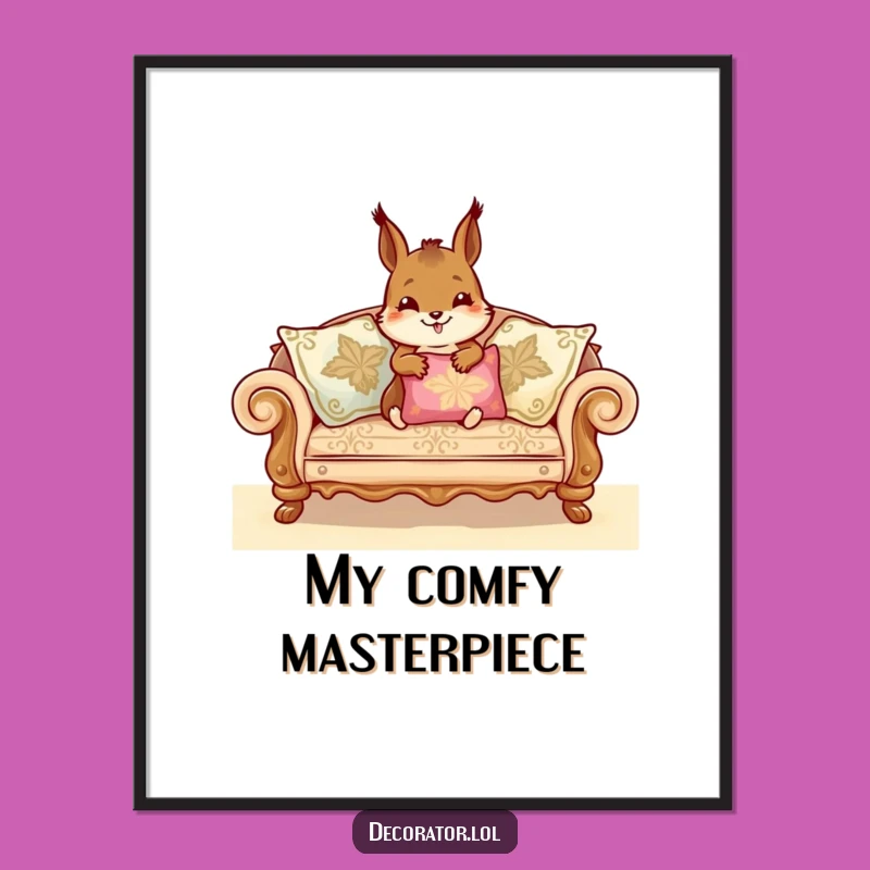 Funny Squirrel Digital Art: Sofa Cushion Arrangement, Instant Humorous Decor Gift