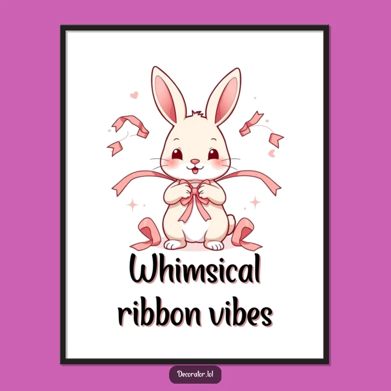 Funny Rabbit Ribbon Digital Art: Whimsical Decor for Instant Joy!
