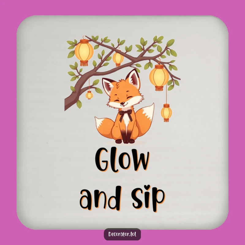 Funny Fox Lantern Coaster Set: Enchanted Table Decor, Unique Humorous Gift