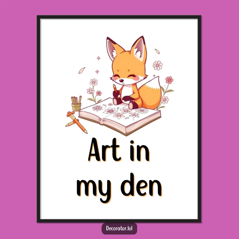 Funny Fox Floral Sketch Art Poster: Decor for Artists!