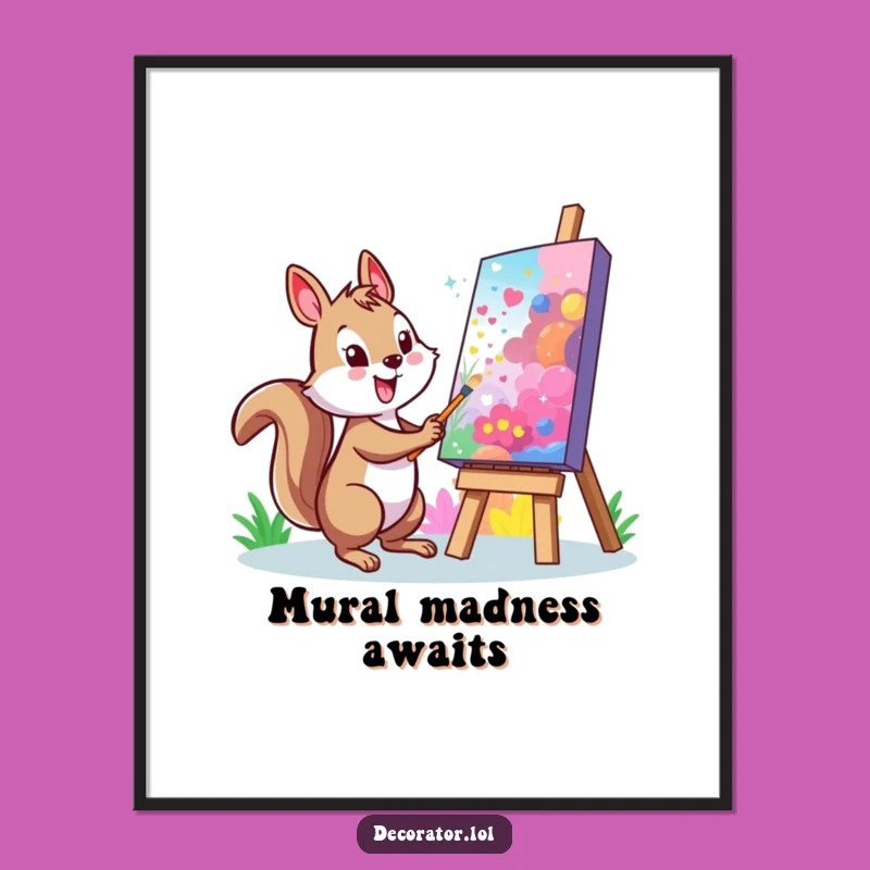 Funny Squirrel Mural Poster: Vibrant Art, Adorable Funny Gift