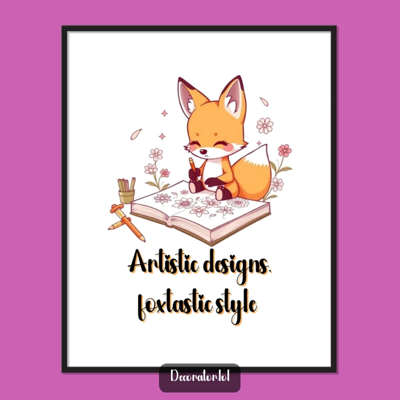 Free Printable Wall Art: Curious Fox Sketching Flowers, Artistic Decor