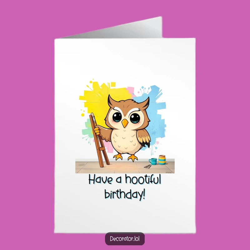 Free Printable Birthday Card: Happy Owl Mural Art Humor Downloadable Gift
