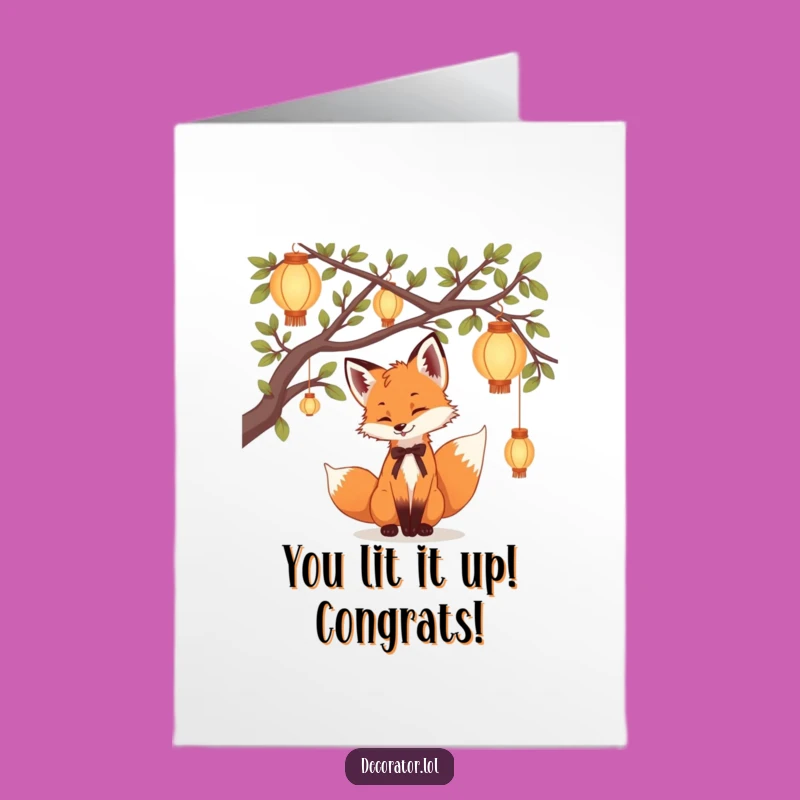 Free Printable Congrats Card: Fox Cub & Lanterns - Celebrate with Sparkle!
