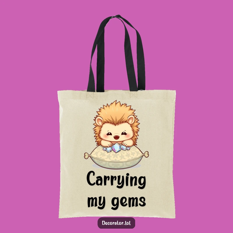 Funny Hedgehog Gem Tote Bag: Sparkly Shopping Gift!